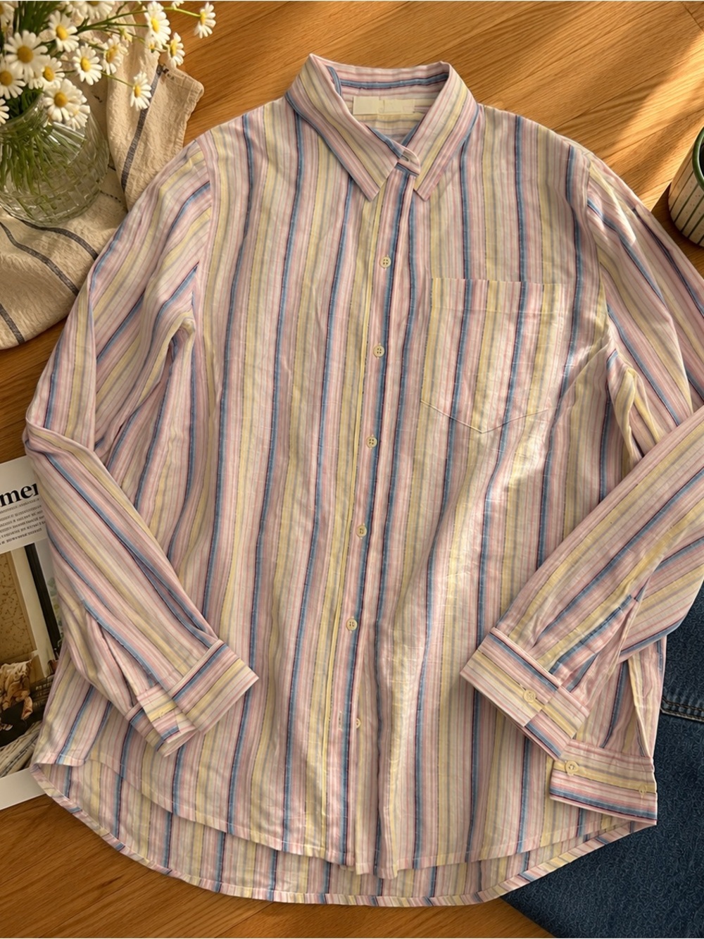GAP Pastel Striped Linen Blend Button-Up Shirt Medium